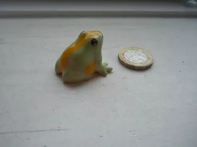 Buy Frog - Beautiful - Detailed  Miniature  Pottery Green & Yellow Chunky  Frog  • 4.20£