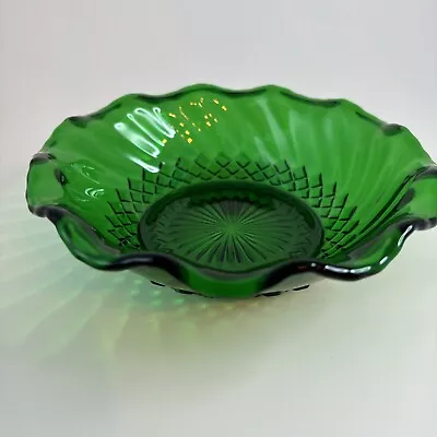 Buy Anchor Hocking Forest Green Depression Glass Vintage Candy Dish Diamond Swirl • 14.25£