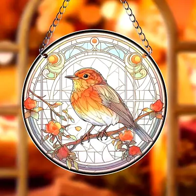 Buy Robin / Bird Design Suncatcher Stained Glass Effect Home Decor Christmas Gift • 7.99£