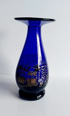 Buy Cobalt Blue Exeter Glass Vase With Gold Fleck Inclusions Signed To Base. • 3£