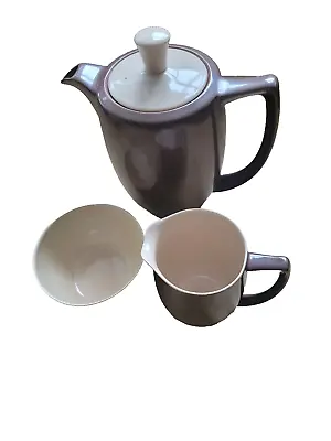 Buy Branksome China 7  Pixie Brown & Sahara Coffee Pot Milk & Sugar Graceline 1950s • 23£