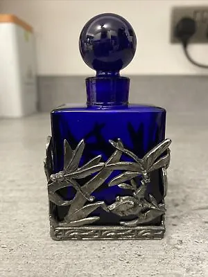 Buy Vintage Cobalt Blue Silver Tone  Decorative Glass Perfume Bottle Made In France • 20£