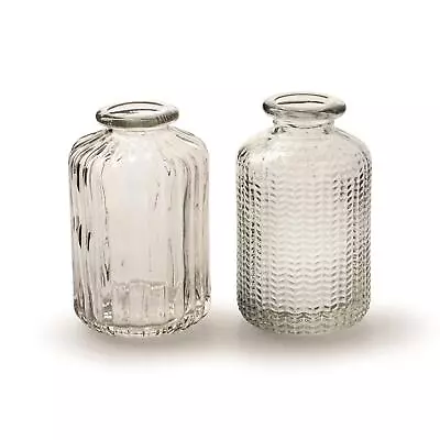Buy Glass Bottle Bud Vase Clear Vintage Short Small, Jazz 2 Designs 6x10cm • 5£