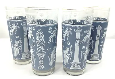 Buy Wedgewood Hellenic Blue Greek Glass Wear - Tall Cups | Lot Of 4 • 19.27£