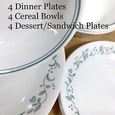 Buy 12 Piece Corelle Country Cottage White And Blue Home Kitchen Dinnerware Set • 18.97£