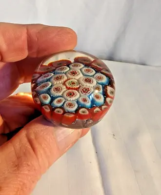 Buy Small Vintage Millefiori Red And Blue Glass Paperweight 4cm • 4.99£