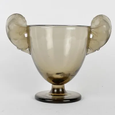 Buy René Lalique R. Lalique Topaz Glass Rams Smoked Topaz Glass Rams Vase • 1,070.60£