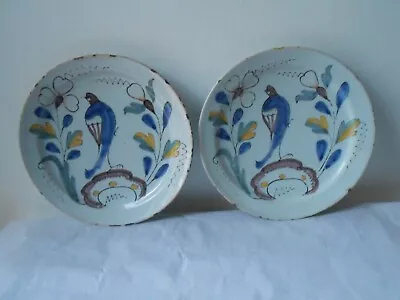 Buy Pair Antique Delft Or North France Plates. 18/19th Century. Pottery. Birds • 180£