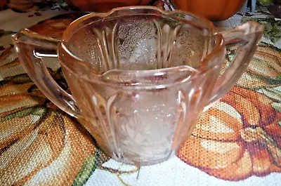 Buy Vintage Depression Glass Cherry Blossom Pink Open Sugar Bowl • 11.38£