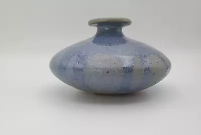 Buy Out Of Hand Art Pottery Blue  Gray Drip Glaze Squat Stoneware Vase, San Diego CA • 26.99£