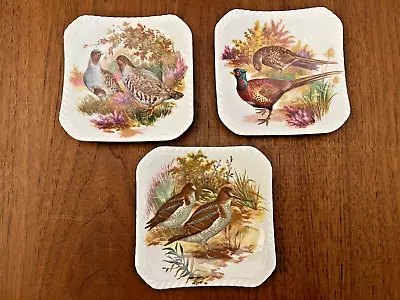 Buy Royal Adderley GAME BIRD SET Of 3  4x4 Square Plate Bone China Made In England • 11.44£