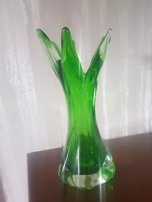Buy Green Art Glass Vase. 22cm Tall • 8£