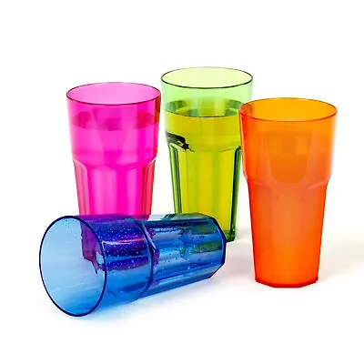 Buy 4 Tall Tumbler Glasses Reusable Plastic Clear Swirl Summer Party BBQ Picnic 600m • 5.99£