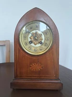 Buy French 8 Day Striking Mantel Clock.inlaid Mahogany Lancet Shape Case  • 65£