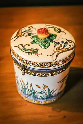 Buy Antique - French Gien Faience Decoration Hand Painted - Tobacco Jar - Box - Pot • 14.99£