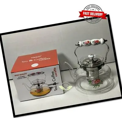 Buy UK Heat Resistant Clear Glass Teapot Jug With Infuser Coffee Tea Leaf Herbal Pot • 21.50£