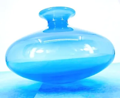 Buy Murano Style Hand Blown Round Art Glass Vase Blue 5  Tall Vintage • 33.63£