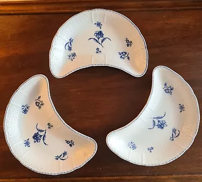 Buy 3 Antique Mortlock's Cauldon Blue Flower Demilune Blue White China Plates 1800s • 21£