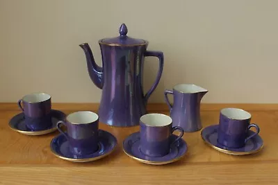 Buy Antique Carlton Ware Art Deco Lustrine Coffee Set In Blue/Purple, Stunning  • 150£