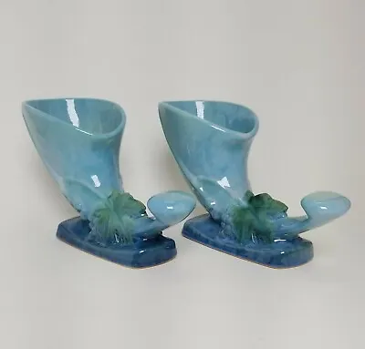 Buy Roseville Pottery Wincraft Cornucopia Vases, Shape 221-8, Aqua (Blue/Green) Pair • 105.93£