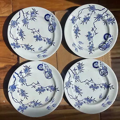 Buy RARE Antique Royal Doulton Burslem Porcelain Blue White 10  Dinner Plates Set 4 • 152.03£