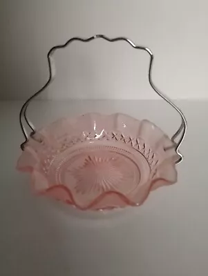 Buy Bagley Katherine Bon Bon Dish With Handle Pink Vintage Glass Depression  • 9.95£
