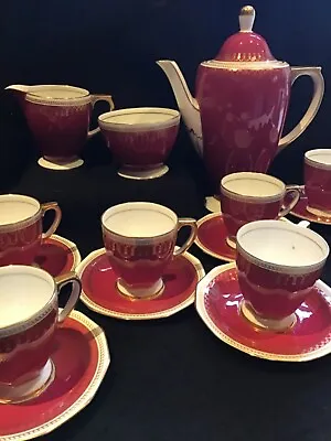 Buy Spode Copeland 'Ryde' Y3134 Complete Coffee Set Maroon Gold Colour • 60£