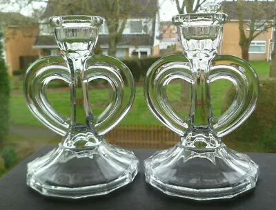 Buy Pair Of Vintage Czech Bohemian Pressed Art Glass Candle Holders  • 12£