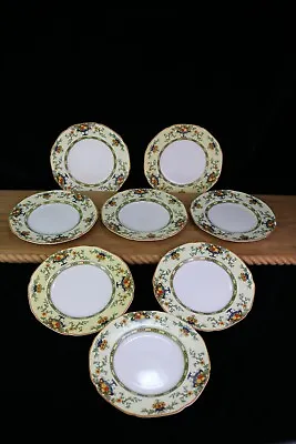Buy Crown Ducal Ware England A1476 8 Bread Plates 6   Blue Urn Fruit Floral Mustard  • 124.50£