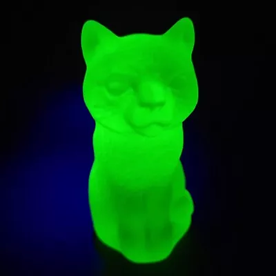 Buy Uranium Cat Vaseline Frosty Glass Figurine 4'' Uranum Yellow Depression Glass • 68.78£