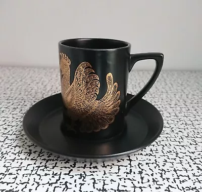 Buy 60s 70s Vintage Retro Portmeirion Phoenix Coffee Cup & Saucer Black Gold Pottery • 12£