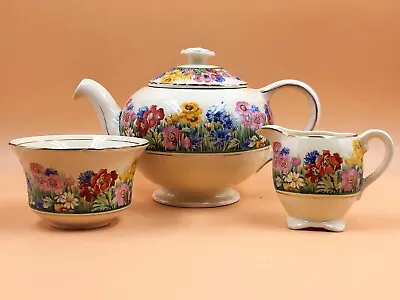 Buy Clarice Cliff Radiance Honeyglaze 1 Pint Globe Teapot, Creamer, Sugar Set. 10436 • 225£