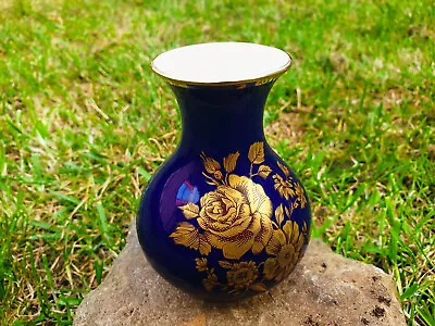 Buy Vintage Royal Porzellan Bavaria KPM Germany Cobalt Gilded Vase Small Size Rose • 12£