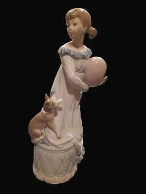 Buy Rarer Nao By Lladro Figurine Girl Protecting A Balloon From Her Cat • 49.95£