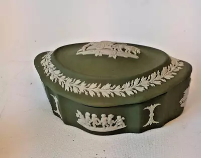 Buy Wedgwood Jasperware Green Oval Trinket Box Collectable Stoneware Charity Sale • 8.99£