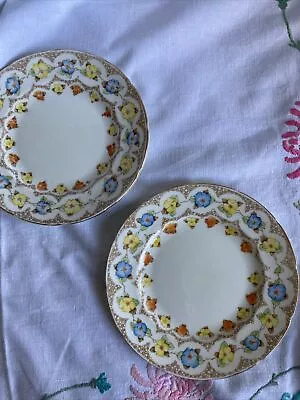 Buy 2 Vintage Foley Bone China Tea Side Plates Yellow Blue Floral Afternoon Tea • 10.50£