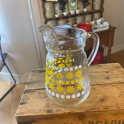Buy Vintage Tall Glass Cocktail / Juice Jug – Yellow Flower Power Design – Retro! – • 9.99£