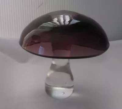 Buy Vintage Pilgrim Art Glass Hand Blown Mushroom Cottage Decor Purple & Clear 4”H • 67.24£
