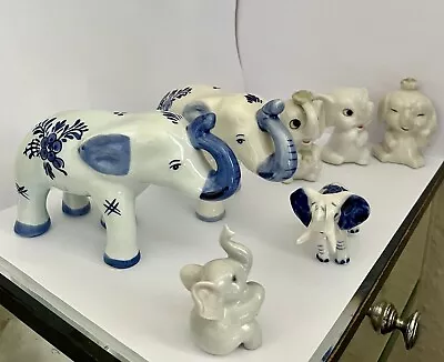 Buy Nice Job Lot Of 7 X Vintage Ceramic Pottery Elephants Delft Blue White / Japan • 5£