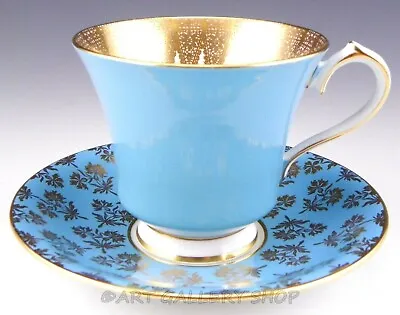 Buy Aynsley England #2965 CUP AND SAUCER AQUA BLUE GOLD ENCRUSTED LACE CORSET SHAPE • 8.48£