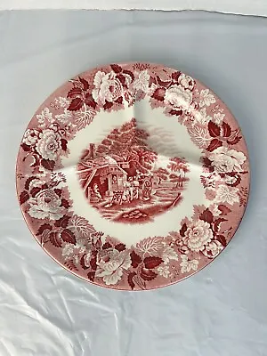Buy Enoch Wood's Ware Pink/Red English Scenery 3 Part Divided Grill Plate 10 5/8  • 38.41£
