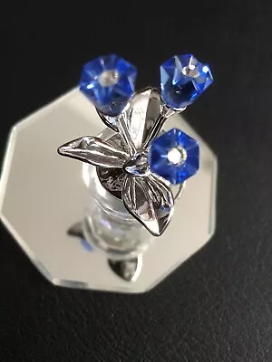Buy Swarovski Crystal Pot Blue Flowers. Silver Metal - Rare • 35£