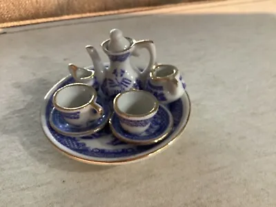 Buy Vintage Miniature Blue Willow Tea Set W/ Tray 9 Pc Blue & White China • 28.50£