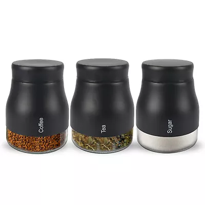 Buy Set Of 3 Food Canister Storage Pots Tea Coffee Sugar Jar Caddy Kitchen Storage • 13.99£