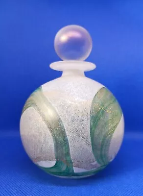 Buy Isle Of Wight Glass Golden Peacock Perfume Bottle And Stopper  With Green Swirls • 40£