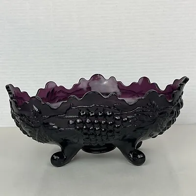 Buy Vintage L.G. Wright Amethyst Glass Grape Pattern Fruit Bowl 11 3/4” Long • 48.14£