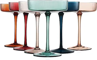Buy Set Of 6 Vintage Art Deco Ribbed Crystal Coup Glasses For Cocktails And Champagn • 86.46£