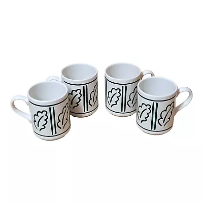 Buy Hornsea Mugs X4 Forest Pattern Pottery White & Green Oak Leaf Vintage • 34.99£