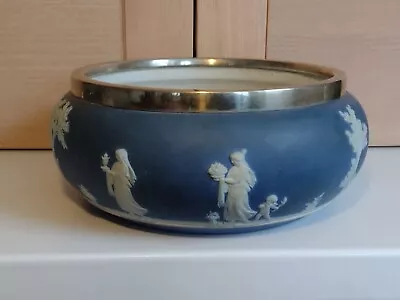 Buy Antique Wedgwood Jasperware Blue And White Dipped Large Bowl Silver Plated Rim • 18£
