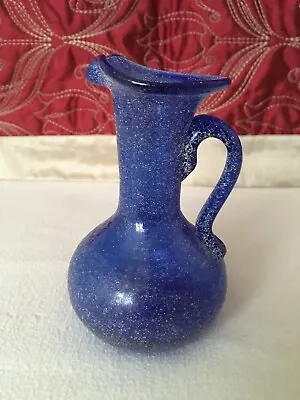 Buy Vintage Cobalt Blue Ewer Jug Vase Hand Blown Art Glass Textured Collectable  • 14£